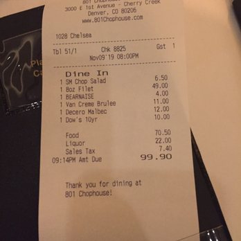 801 Chophouse - This is my tab. My boyfriend wasn't lying when he said I was an expensive date - Steakhouses Near Me - Denver, Colorado 801 Chophouse - This is my tab. My boyfriend wasn't lying when he said I was an expensive date - Steakhouses Near Me - Denver, Colorado