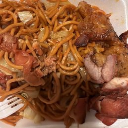 The chow mein  was really heavy in greasy. The teriyaki chicken was burned and the orange chicken was thick and saggy..