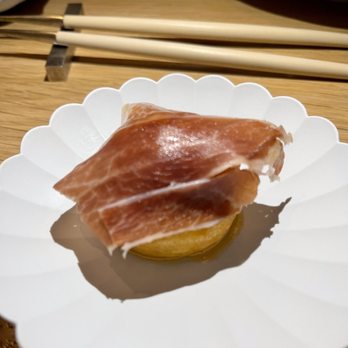 Kato - Uni stuffed inside a savory donut with Iberico ham on top.  Again, normally I would have said to leave the Uni alone as it is a perfect but - Taiwanese Near Me - Los Angeles, California
