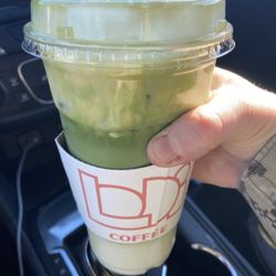 Peaches and Cream iced matcha