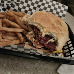 The Landing At Mackey’s - Burgers that are burnt on the outside and COMPLETELY RAW on the inside