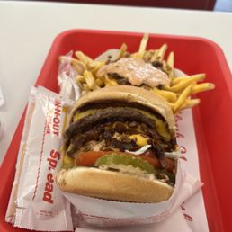 Double double animal style, and animal style fries