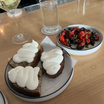 Misi - Charred marinated peppers, marjoram, whipped ricotta crostini - Italian Near Me - Brooklyn, New York Misi - Charred marinated peppers, marjoram, whipped ricotta crostini - Italian Near Me - Brooklyn, New York