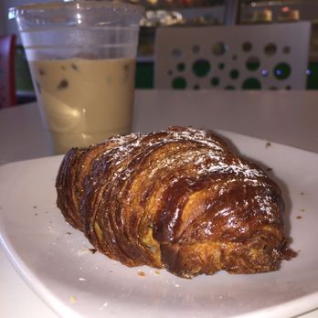 Les Delices Fine Pastries - Almond croissant and iced coffee - Bakeries Near Me - Kendall Park, New Jersey