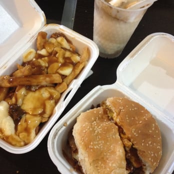 Double Decker Diner & Dairy Bar - Large poutine, bacon cheeseburger with sauteed mushrooms and caramelized onions, and a root beat float - Street Vendors Near Me - Ottawa, Ontario