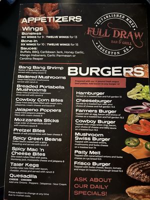 Menu photo 1 Full Draw Bar & Grill Edgerton, KS