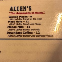 The Allen's cocktail menu.