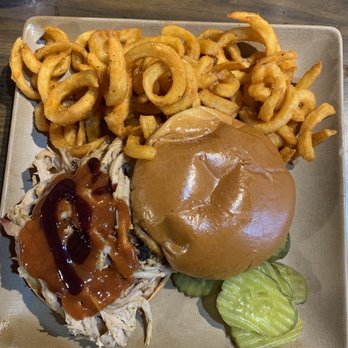 Denali Brewpub - Pulled Pork Sando with curly fries - New American Near Me - Talkeetna, Alaska