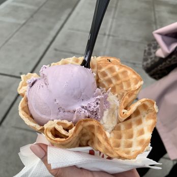 Salt & Straw - Honey lavender top and Beecher's cheese with peppercorn on the bottom in a waffle cup - Ice Cream & Frozen Yogurt Near Me - Seattle, Washington Salt & Straw - Honey lavender top and Beecher's cheese with peppercorn on the bottom in a waffle cup - Ice Cream & Frozen Yogurt Near Me - Seattle, Washington