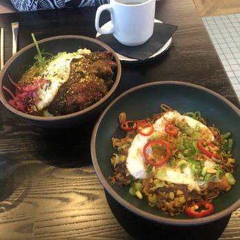 The Peached Tortilla - Top: Chicken Katsu Curry Bottom: Brisket Hash - Asian Fusion Near Me - Cedar Park, Texas The Peached Tortilla - Top: Chicken Katsu Curry Bottom: Brisket Hash - Asian Fusion Near Me - Cedar Park, Texas
