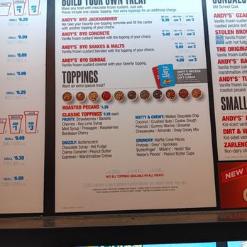 Andy's Frozen Custard - Menu - Ice Cream & Frozen Yogurt Near Me - Dallas, Texas Andy's Frozen Custard - Menu - Ice Cream & Frozen Yogurt Near Me - Dallas, Texas