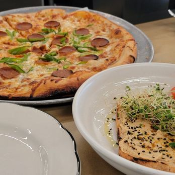 Beeliner Diner - An eclectic trio. French toast, pizza and an italian cappucino - Breakfast & Brunch Near Me - Alexandria, Virginia Beeliner Diner - An eclectic trio. French toast, pizza and an italian cappucino - Breakfast & Brunch Near Me - Alexandria, Virginia