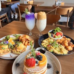 Four Chairs - Chipotle Benedict, Mascarpone Pancake, & Chicken Apple Scramble