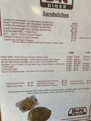 Menu photo 4 B&N Diner Lafayette, IN