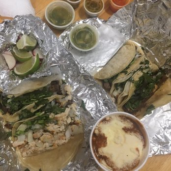 Tacos Pacos - 2 fajitas, 2 carnitas, 2 pollo tacos and elotes for $14.50, was wrapped as 2 packs of 3 tacos (fajita, carnitas, pollo) - Food Trucks Near Me - Houston, Texas