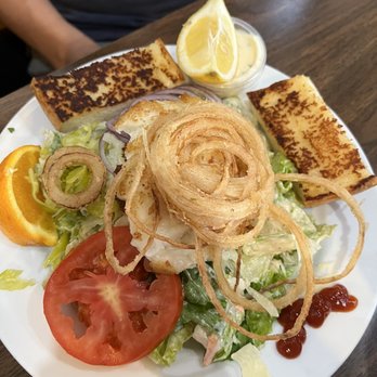 Moss Landing Cafe - Grilled fish on Caesar salad - American Near Me - Moss Landing, California