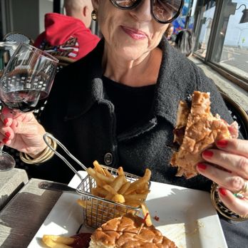 Dini's By The Sea - Wife with Portobellos mushroom sandwich. She loved it!!!!!!!! - Seafood Near Me - Carlsbad, California