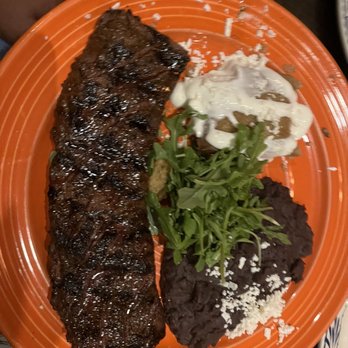 Meso Maya Comida y Copas - Carne Asada - skirt steak with Sweet Corn Tamal and refried Black Beans - Mexican Near Me - Dallas, Texas Meso Maya Comida y Copas - Carne Asada - skirt steak with Sweet Corn Tamal and refried Black Beans - Mexican Near Me - Dallas, Texas