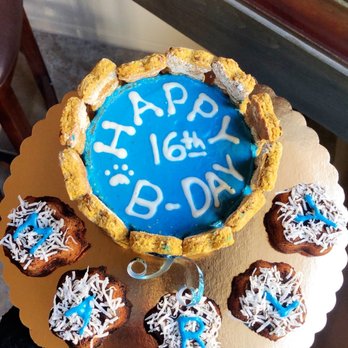 Pawtriotic Dog Bakery - The perfect little cake! Christina was even kind enough to add 5 little cupcakes around the cake so his name could be included! - Pet Stores Near Me - Murrieta, California Pawtriotic Dog Bakery - The perfect little cake! Christina was even kind enough to add 5 little cupcakes around the cake so his name could be included! - Pet Stores Near Me - Murrieta, California