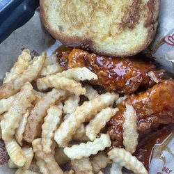 Huey Magoo's Chicken Tenders - Kiddie meal sauced w/ sweet heat. Amazing!