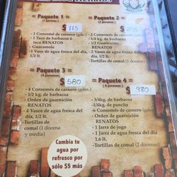 Barbacoa Renato's - Menu