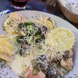 George's Fine Steaks & Spirits - Special of the night! Mushroom, shrimp, broccoli and cheese ravioli in an Alfredo sauce!