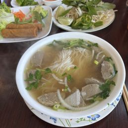Beef ball pho and egg rolls Beef ball pho and egg rolls