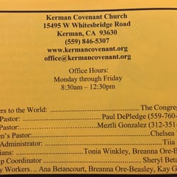 Kerman Covenant Church - Staff information. The senior pastor is wonderful!