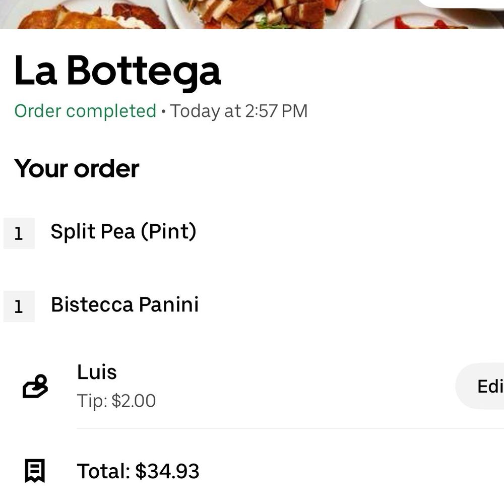 La Bottega - My order receipt listing the disappointing food. - Italian Near Me - Syosset, New York La Bottega - My order receipt listing the disappointing food. - Italian Near Me - Syosset, New York