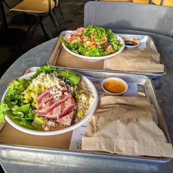 gusto! Ponce - Chipotle Mango Avocado with seared ahi tuna and avocado ($13.70). Sweet Soy Sriracha with shrimp and avocado ($13.70). - Salad Near Me - Atlanta, Georgia