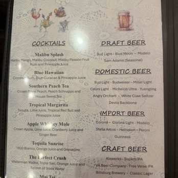 Captain George's Seafood Restaurant - Beers & cocktail menu - Seafood Near Me - Williamsburg, Virginia