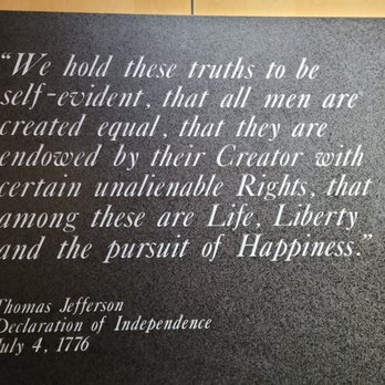 Mt. Rushmore - So much to unpack here. eg, notice it's "the pursuit of happiness", not just "happiness". Who did TJ view as "all men"? List goes on~ - Landmarks & Historical Buildings Near Me - Keystone, South Dakota