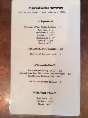 Menu photo 6 Figure 8 Coffee Purveyors Austin, TX Menu photo 6 Figure 8 Coffee Purveyors Austin, TX