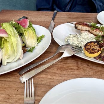 Farmshop - Poached Chicken Salad Shawarma spiced swordfish skewer - Breakfast & Brunch Near Me - Larkspur, California