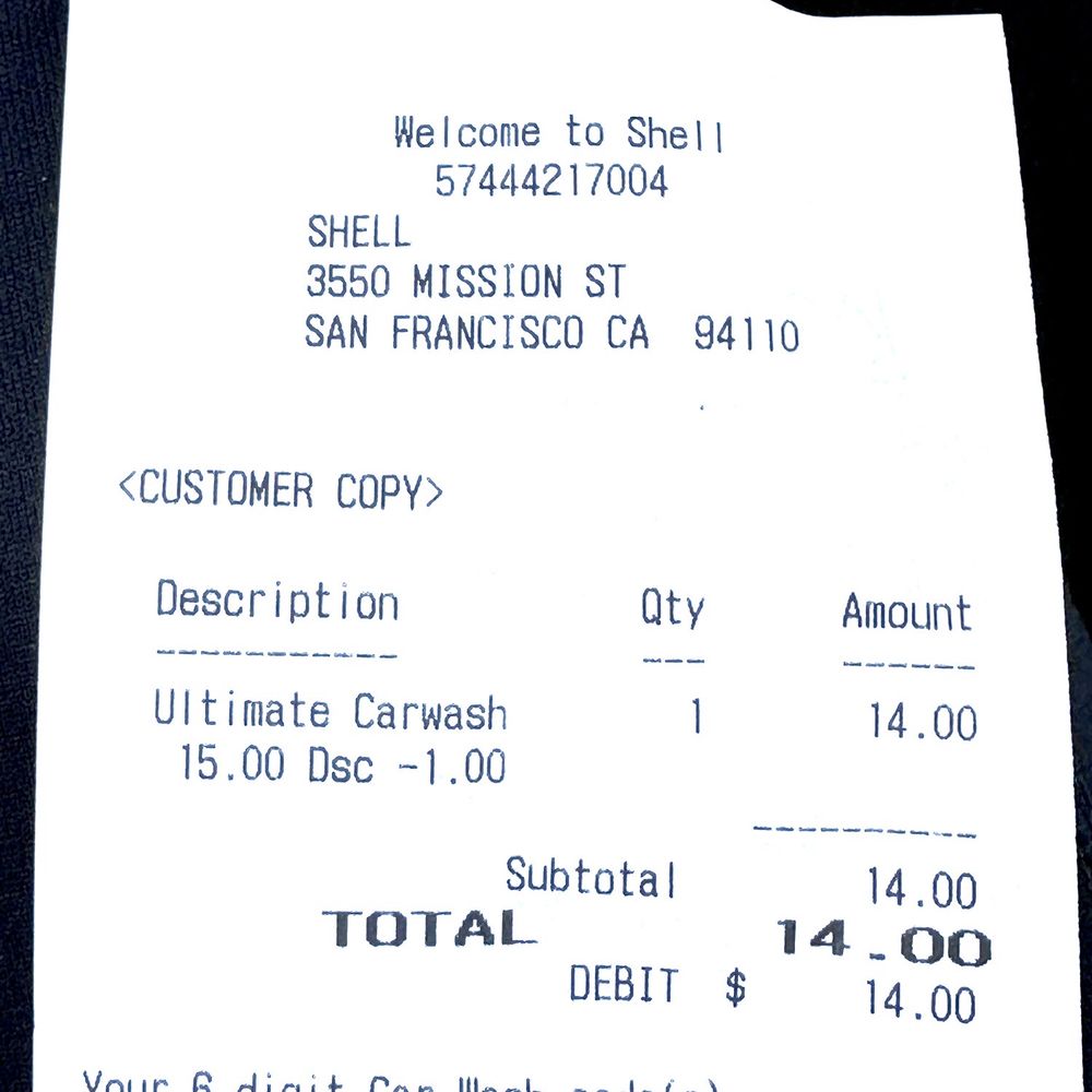 Shell - Ultimate Car Wash receipt - Gas Stations Near Me - San Francisco, California Shell - Ultimate Car Wash receipt - Gas Stations Near Me - San Francisco, California