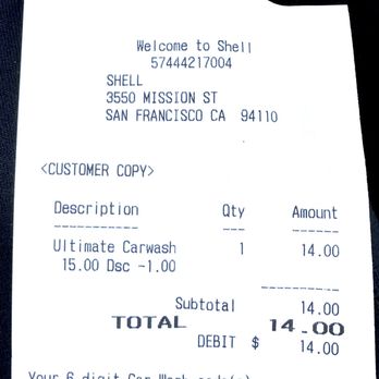 Shell - Ultimate Car Wash receipt - Gas Stations Near Me - San Francisco, California Shell - Ultimate Car Wash receipt - Gas Stations Near Me - San Francisco, California