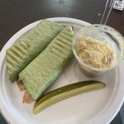 Red C Cafe - Turkey jalapeño wrap with loaded potato salad.