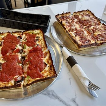 Fuji & Vi's - Margherita and pepperoni pizzas. 4 squares each. - Pizza Near Me - Pasadena, California Fuji & Vi's - Margherita and pepperoni pizzas. 4 squares each. - Pizza Near Me - Pasadena, California