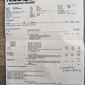Tire Choice Auto Service Centers - Original tire Invoice - Auto Repair Near Me - Bradenton, Florida