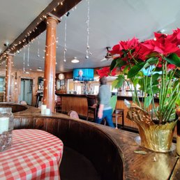 poinsettis in a vase on the bar poinsettis in a vase on the bar