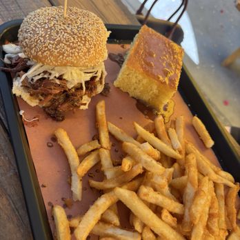 Slab Daddy Barbecue - Pulled pork sandwich with fries - Barbeque Near Me - Miami, Florida Slab Daddy Barbecue - Pulled pork sandwich with fries - Barbeque Near Me - Miami, Florida