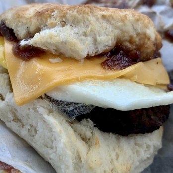 Biscuitville - Sausage egg & cheese biscuit with apple butter - Breakfast & Brunch Near Me - Greensboro, North Carolina