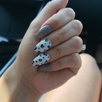 Orchard Nails - Almond shape acrylics with gel. Nail design on middle and ring finger. - Nail Salons Near Me - Corona, California Orchard Nails - Almond shape acrylics with gel. Nail design on middle and ring finger. - Nail Salons Near Me - Corona, California