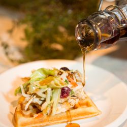 Amici Catering - Roasted Duck Waffles w/ dried cherry slaw