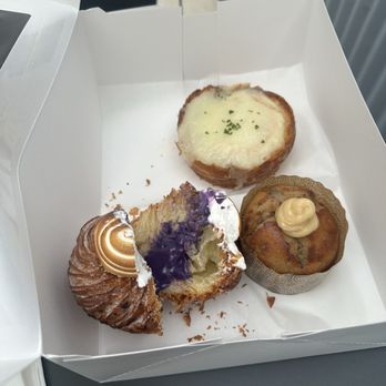 61hundred Bread - Ube cruffin, blue corn muffin cake, cheese / sun-dried tomato thing - Bakeries Near Me - Santa Ana, California