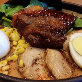 Santa Ramen - Stewed Pork Garlic Pork (Black), Extra Spicy + Corn & Extra Premium Roasted Pork... - Ramen Near Me - San Mateo, California Santa Ramen - Stewed Pork Garlic Pork (Black), Extra Spicy + Corn & Extra Premium Roasted Pork... - Ramen Near Me - San Mateo, California