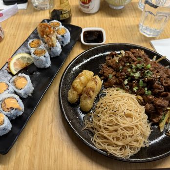 Kimganae Korean BBQ - Rolls + Spicy Beef Bulgogi with noodles and rice cakes. - Korean Near Me - Moncton, New Brunswick Kimganae Korean BBQ - Rolls + Spicy Beef Bulgogi with noodles and rice cakes. - Korean Near Me - Moncton, New Brunswick