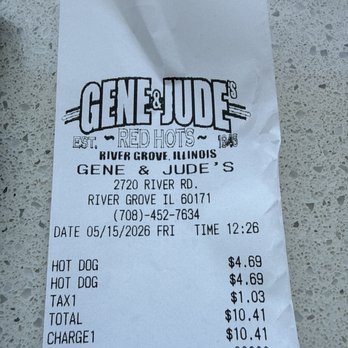 Gene & Jude's - Receipt - Fast Food Near Me - River Grove, Illinois Gene & Jude's - Receipt - Fast Food Near Me - River Grove, Illinois