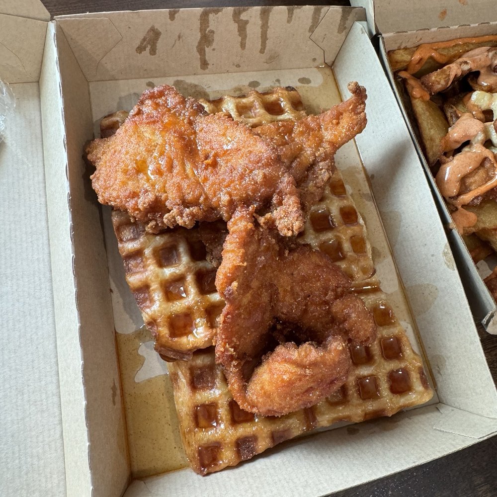 Cwispy Chkn - chicken and waffles with maple syrup - Chicken Shop Near Me - Stamford, Connecticut