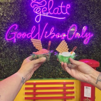 Gelati - Cheers! Two single gelati's with the cute backdrop. - Gelato Near Me - West Hollywood, California